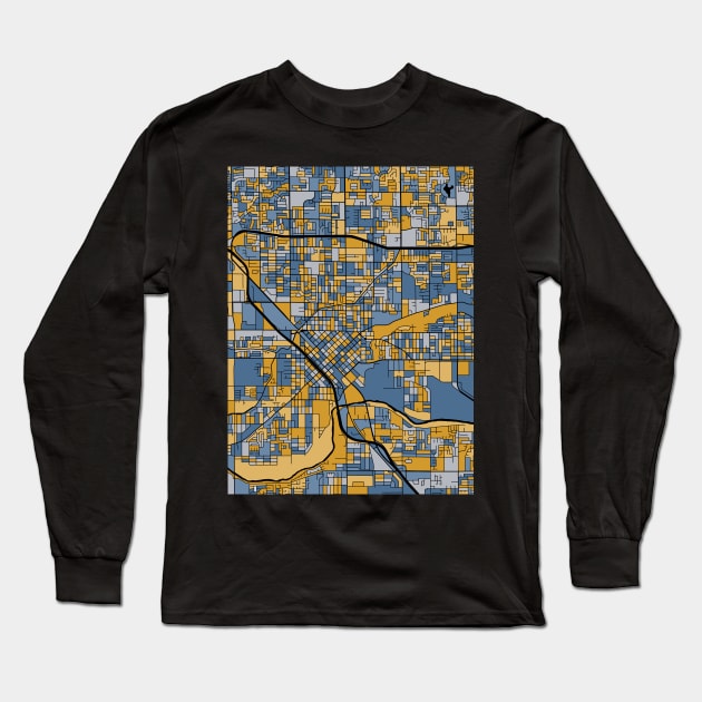 Modesto Map Pattern in Blue & Gold Long Sleeve T-Shirt by PatternMaps